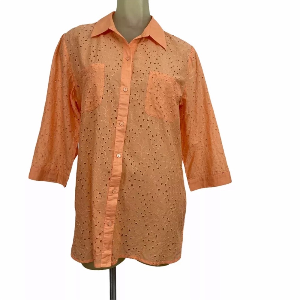 Chico's Orange Eyelet Dreams Aubrie Blouse